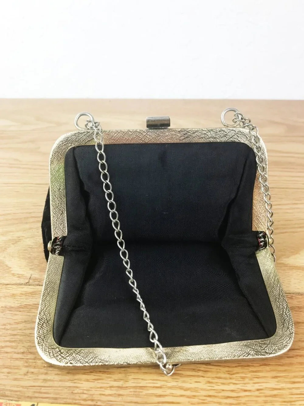 Vintage Black Velvet Evening Bag – Gold Filigree Frame & Silver Chain Strap